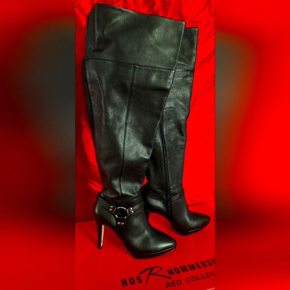 NIB ROS HOMMERSON Over the Knee Black Leather Boot 9.5W NWT